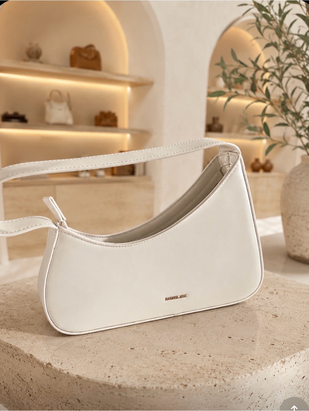 Rachel Zoe White Shoulder Bag | Minimalist Baguette Purse |Chic Everyday Handbag